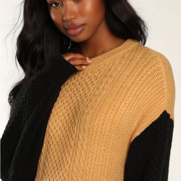 Lulus Falling for Fall Beige and Black Color Block Sweater Dress M Cable Knit - Picture 10 of 10